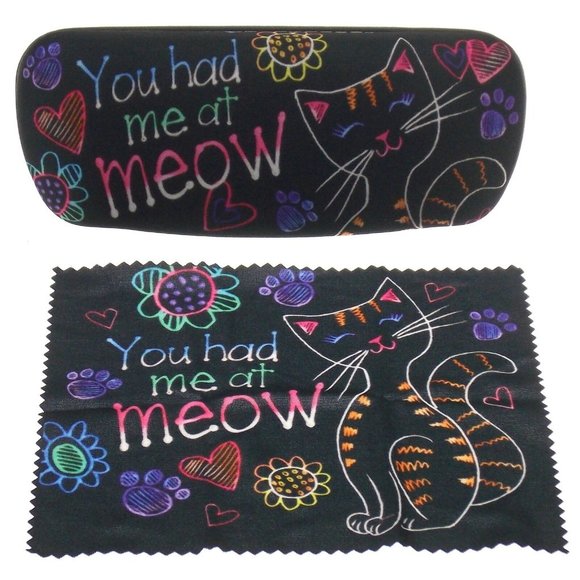 You Had Me At Meow Eyeglass Hard Case Lens Cloth Licensed Eye Sun Glasses Padded - Picture 4 of 5